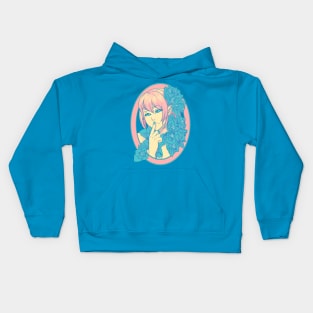 Portrait with green flowers. Kids Hoodie